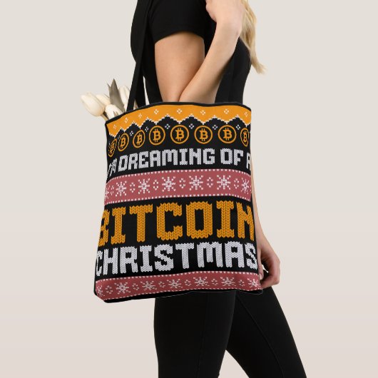 Dromen van een BITCOIN KERSTMIS Faux Knit Pattern Draagtas (Dichtbij)