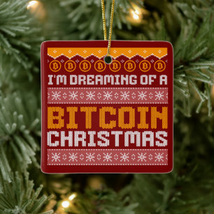 Dromen van een BITCOIN KERSTMIS Faux Knit Pattern Keramisch Ornament