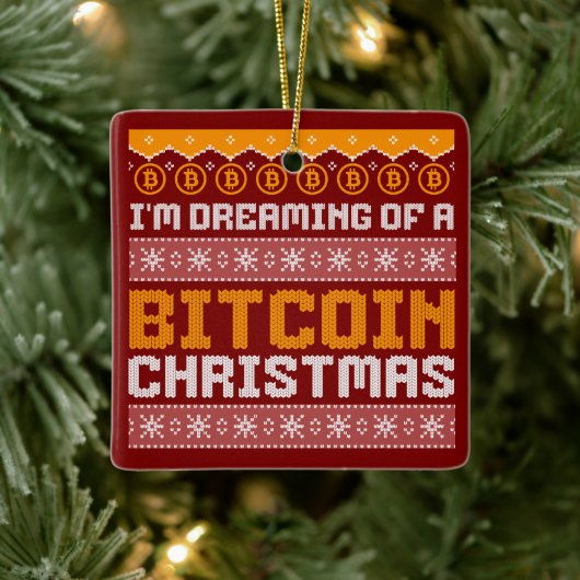 Dromen van een BITCOIN KERSTMIS Faux Knit Pattern Keramisch Ornament (Boom)