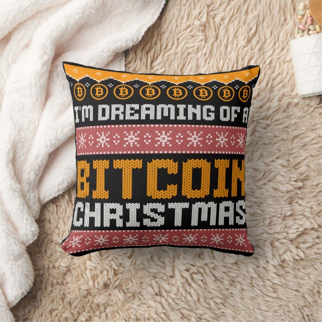 Dromen van een BITCOIN KERSTMIS Faux Knit Pattern Kussen (Deken)