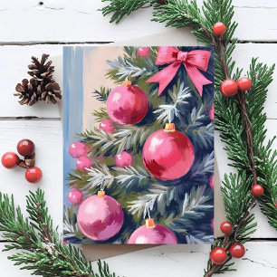 Dromen van een Roze Kerstmis Merry Watercolor Feestdagenkaart