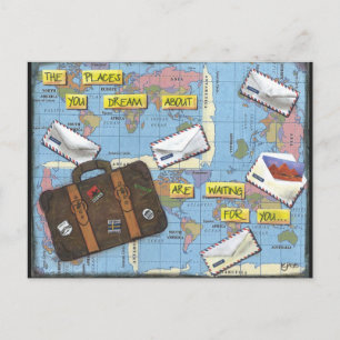 Dromen van Reizen - Mixed Media Kunstwerk Briefkaart