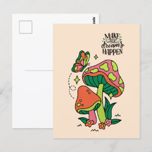 Dromen waarmaken Kleurrijke paddenstoelen vlinde Briefkaart