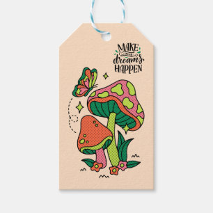 Dromen waarmaken Kleurrijke paddenstoelen vlinde Cadeaulabel
