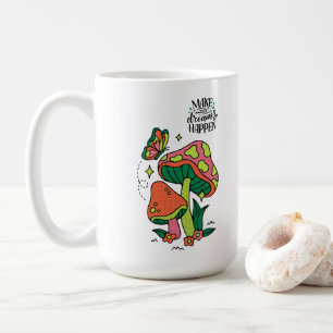Dromen waarmaken Kleurrijke paddenstoelen vlinde Koffiemok