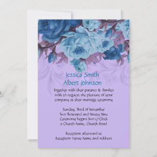  dromerig blauw Rozen bruiloft uitnodigen Kaart