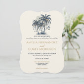 Dromerig Blauw Strand met QR Code Bruiloft uitnodi Kaart (Staand voorkant)