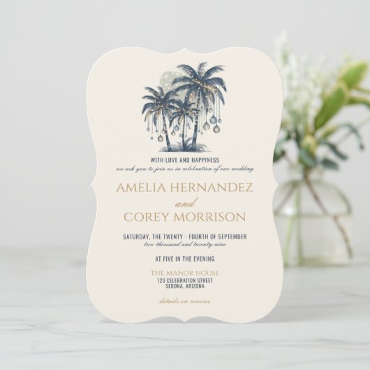 Dromerig Blauw Strand met QR Code Bruiloft uitnodi Kaart (Staand voorkant)