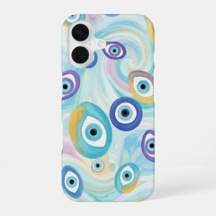 Dromerig boosaardig oogpatroon met abstract aquare iPhone 16 hoesje