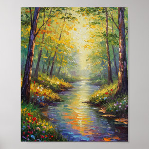 Dromerig bosbeekje Impressionistische stijl Poster