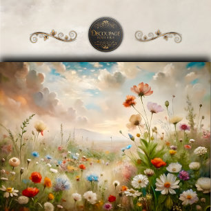 Dromerig landschap met wilde bloemen decoupage tissuepapier