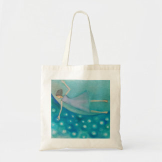 Dromerig meisje en Sterrenhemel Poëtische Boodscha Tote Bag