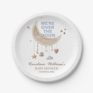 Dromerig over de maan blauw baby shower papieren bordje