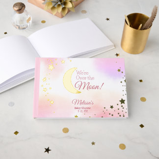 Dromerig Over De Maan Roze Meisje Baby shower Gastenboek