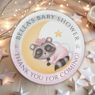 Dromerig over de maan wasbeer meisje Baby shower Papieren Bordje