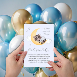 Dromerig Over The Moon Raccoon Boy Baby shower Informatiekaartje