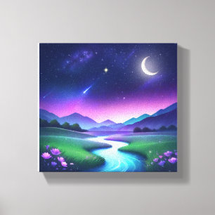 Dromerig rivierlandschap met sterrenlicht serene r canvas afdruk