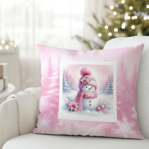 Dromerig Roze Bos Kussen Pinkmas Sneeuwman Cadeau