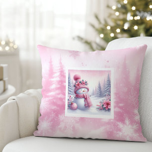 Dromerig Roze Kerstmis Besneeuwd Bos Kerstkussen C Kussen