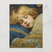 Dromerig slapend kind in bloemenquilt briefkaart (Voorkant)