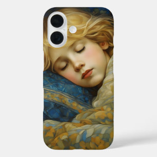 Dromerig slapend kind in bloemenquilt iPhone 16 hoesje