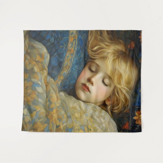 Dromerig slapend kind in bloemenquilt wandkleed (Voorkant (horizontaal))