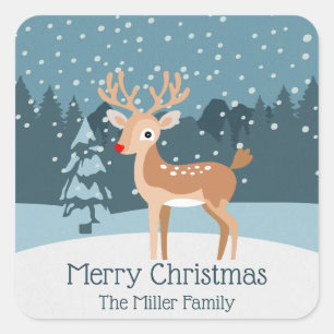 Dromerig winterlandschap met een schattig hert vierkante sticker