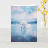 Dromerig wit paard onder de kosmische hemel kaart (Gele Bloem)