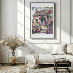 Dromerig zomerdorp met rozen poster
