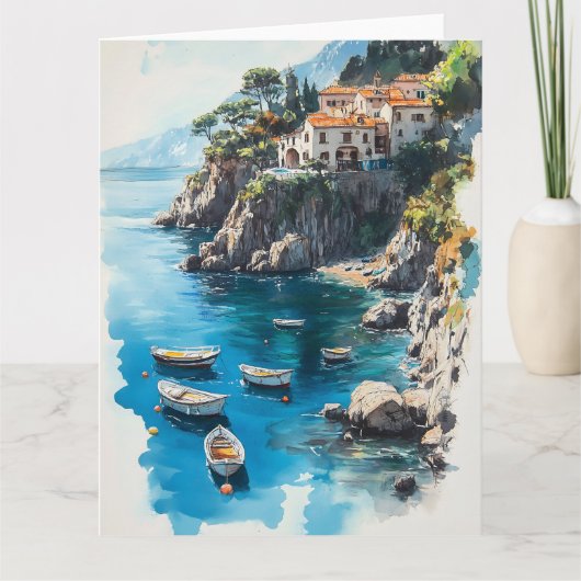 Dromerige Amalfikust: Waterverf Schilderontwerp Kaart (Voorkant)