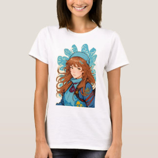 Dromerige Anime Meisje met Rode Haren Ahana T-Shir T-shirt