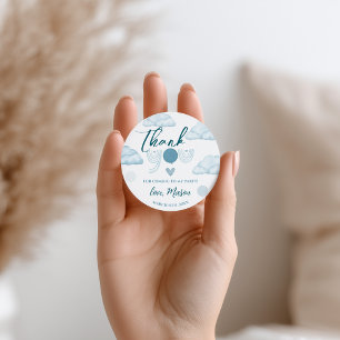Dromerige Aqua Blauwe Aquarel Wolken Baby Jongen B Ronde Sticker