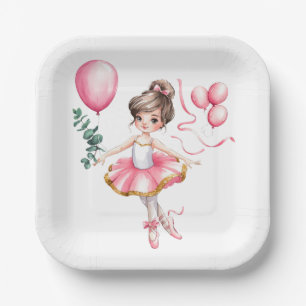 Dromerige ballerina in een verjaardagsfeestje papieren bordje