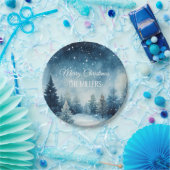 Dromerige besneeuwde waterverf winterlandschap papieren bordje (Feest)