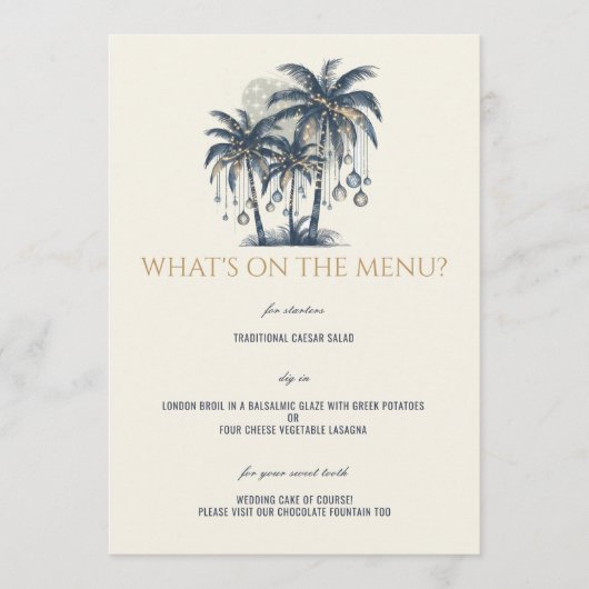 Dromerige Blauwe Palmbomen Bruiloft Menu (Voorkant)