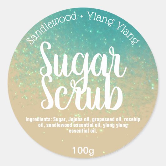 Dromerige Blauwe Strand Glitters Suiker Scrub Labe Ronde Sticker (Voorkant)