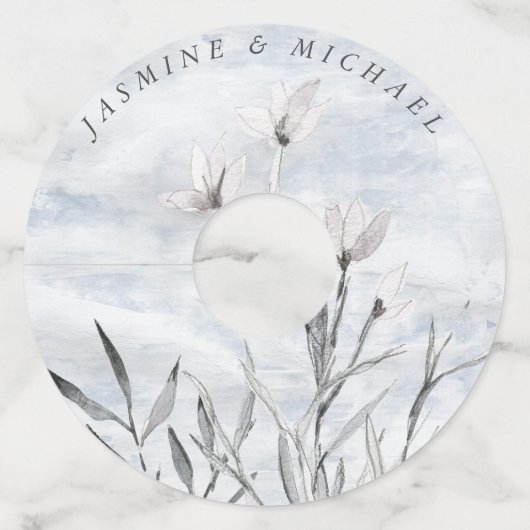 Dromerige Bloemblauw ⎢Trouwwijnglas Labels (Voorkant)