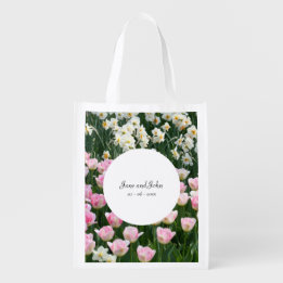 Dromerige bloemenbruiloft boodschappentas