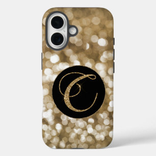 Dromerige Bokeh Gouden Glitter Letter C Monogram Z iPhone 16 Hoesje