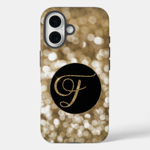 Dromerige Bokeh Gouden Glitter Letter F Monogram Z iPhone 16 Hoesje