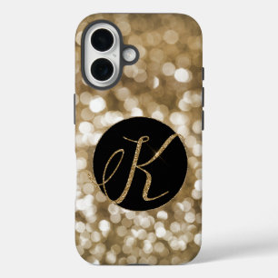 Dromerige Bokeh Gouden Glitter Letter K Monogram Z iPhone 16 Hoesje