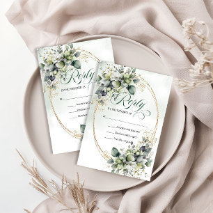 Dromerige botanische aquarel boho groene trouw RSVP kaartje