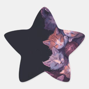Dromerige Cat Nap – Gezonde Kitten Illustratie Ster Sticker