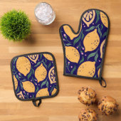 Dromerige citroenen ovenwant & pannenlap set (Top down)