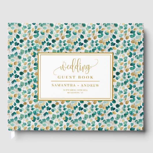Dromerige Deep Green en Gold bruiloft gastenboek (Voorkant)