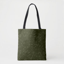 Dromerige donkergroene ditsy botanische patroon draagtas