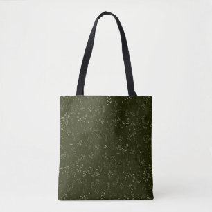 Dromerige donkergroene ditsy botanische patroon draagtas