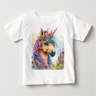 Dromerige eenhoorn Waterverf met kasteel en bloeme