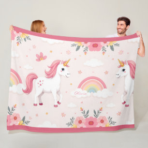 Dromerige Eenhoorns, Regenbogen, Bloemen, Schattig Fleece Deken