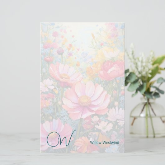 Dromerige Fantasy Flower Garden Monogram Papieren (Staand voorkant)